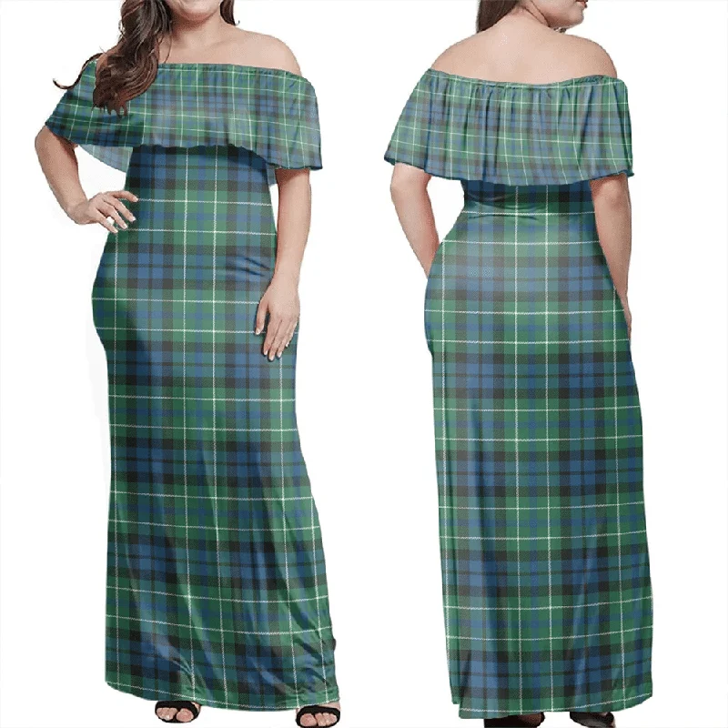 MacNeil Of Colonsay Ancient Tartan Off Shoulder Long Dress Tunics Short Trendy