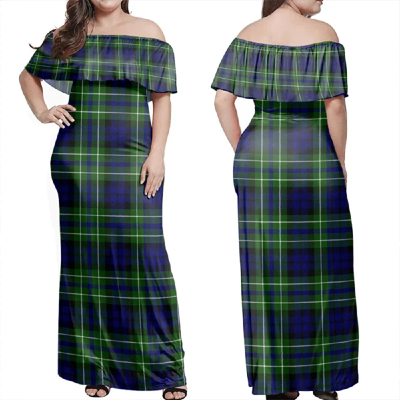MacNeil Of Colonsay Modern Tartan Off Shoulder Long Dress Tunics Solid Classic