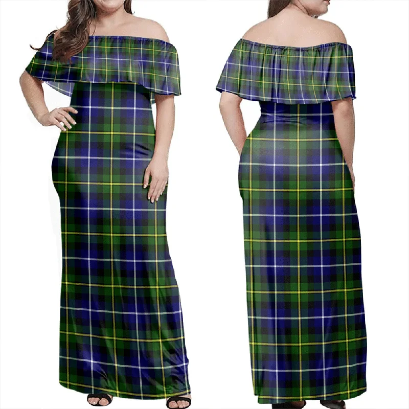 MacNeill Of Barra Modern Tartan Off Shoulder Long Dress Tunics Plaid country