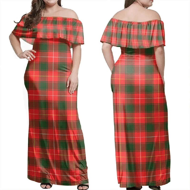 MacPhee Modern Tartan Off Shoulder Long Dress Tunics Fleece cozy