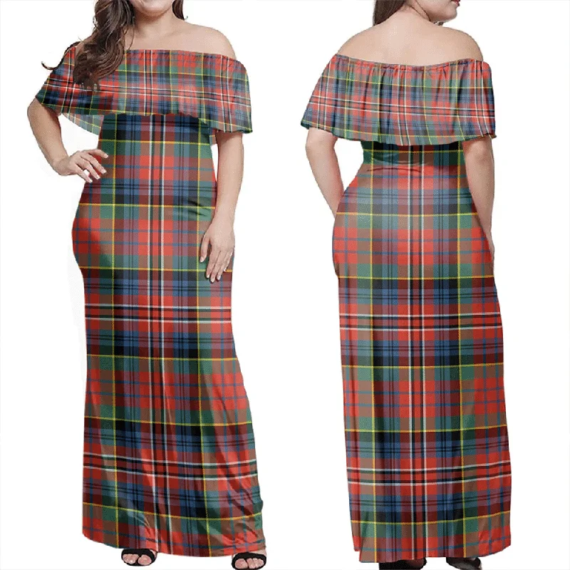 MacPherson Ancient Tartan Off Shoulder Long Dress Tunics Distressed trendy