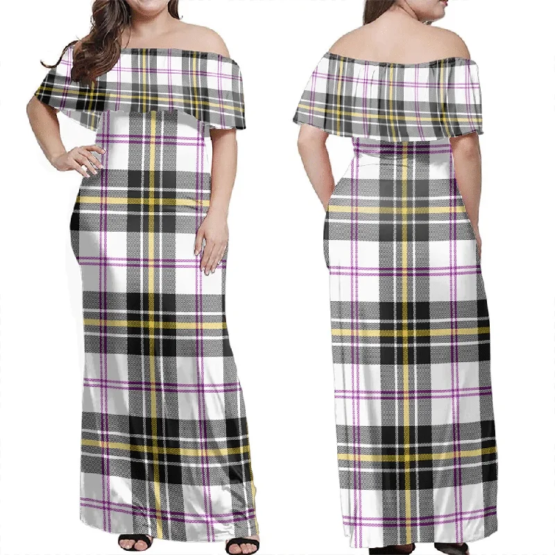MacPherson Dress Modern Tartan Off Shoulder Long Dress Tunics Leisure comfortable