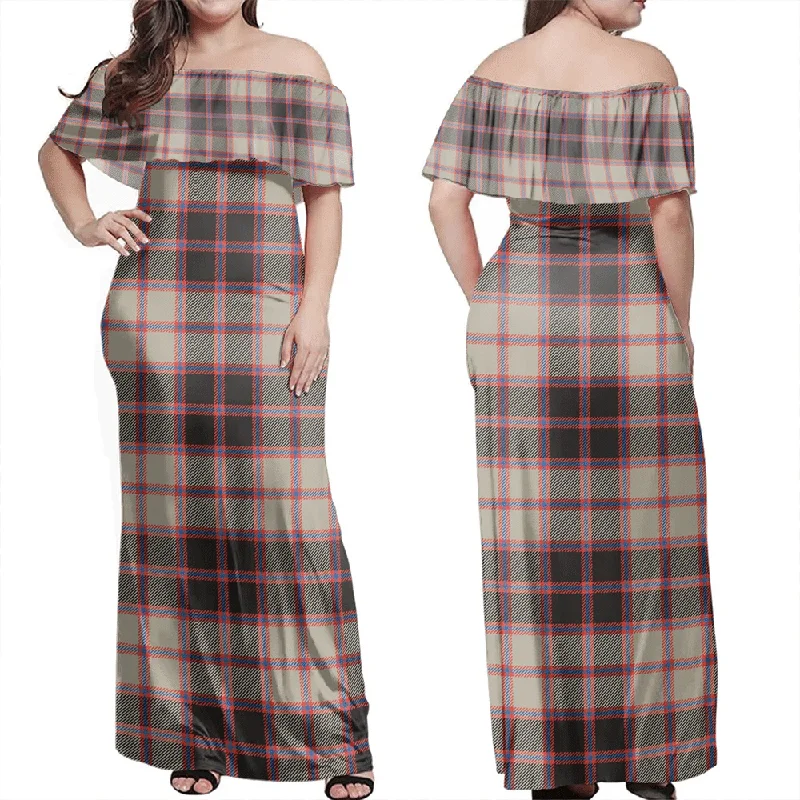 MacPherson Hunting Ancient Tartan Off Shoulder Long Dress Tunics Yoga stretchy