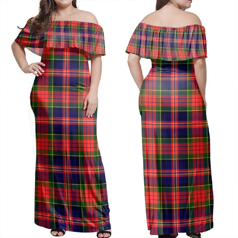 MacPherson Modern Tartan Off Shoulder Long Dress Tunics Travel practical