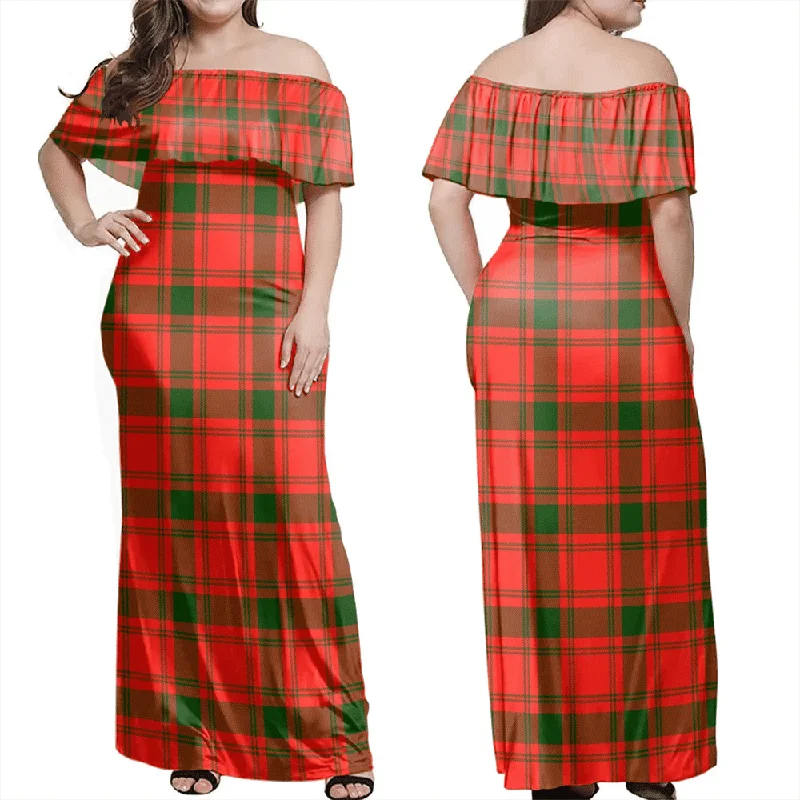 MacQuarrie Modern Tartan Off Shoulder Long Dress Tunics Party sparkling