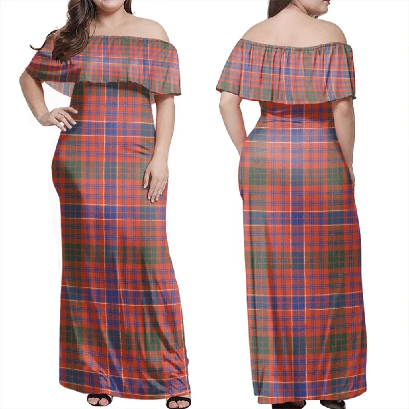 MacRae Ancient Tartan Off Shoulder Long Dress Tunics Formal black