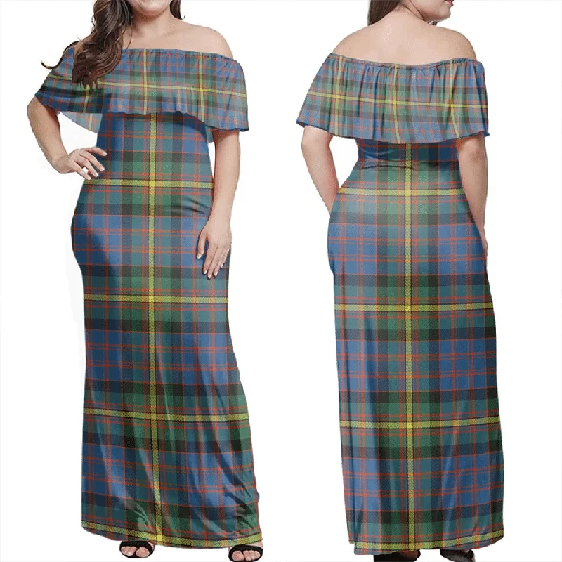 MacSporran Ancient Tartan Off Shoulder Long Dress Tunics Custom made
