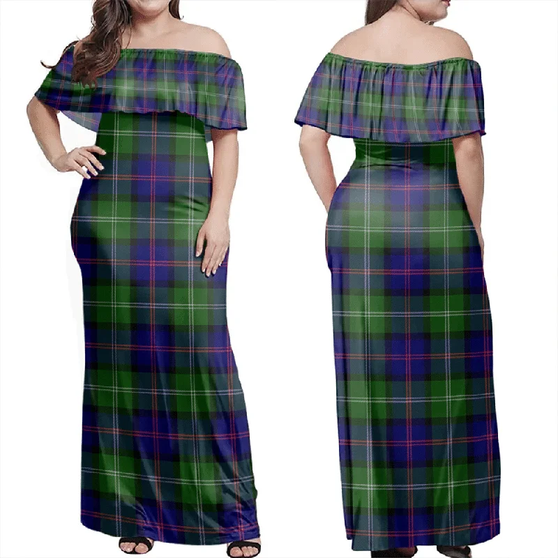 MacThomas Modern Tartan Off Shoulder Long Dress Tunics Recommended stylist