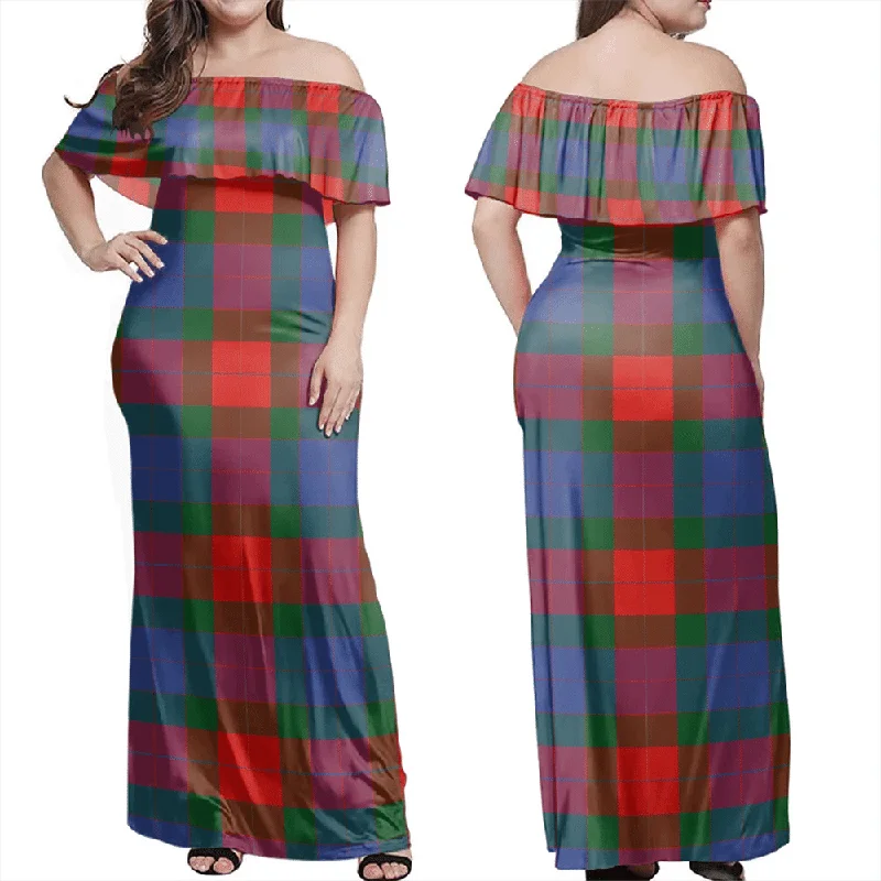 Mar Tartan Off Shoulder Long Dress Tunics Trendy modern