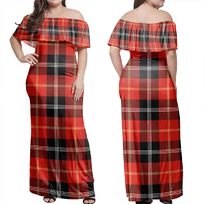 Marjoribanks Tartan Off Shoulder Long Dress Tunics Stylish elegant