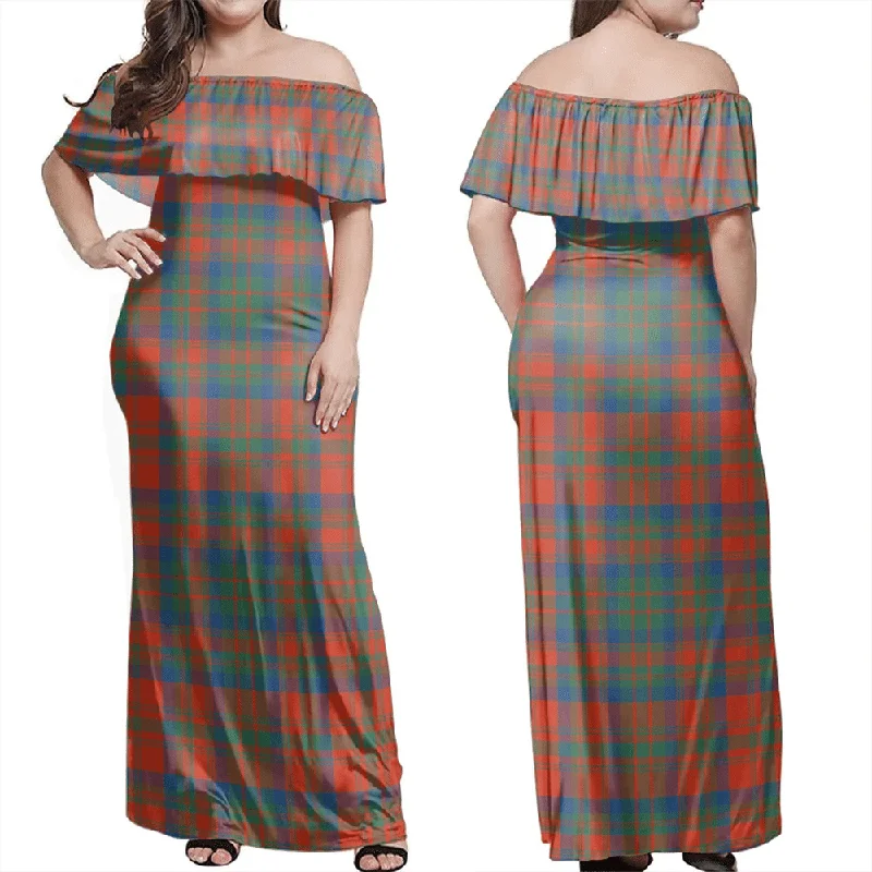 Matheson Ancient Tartan Off Shoulder Long Dress Tunics Sophisticated sleek