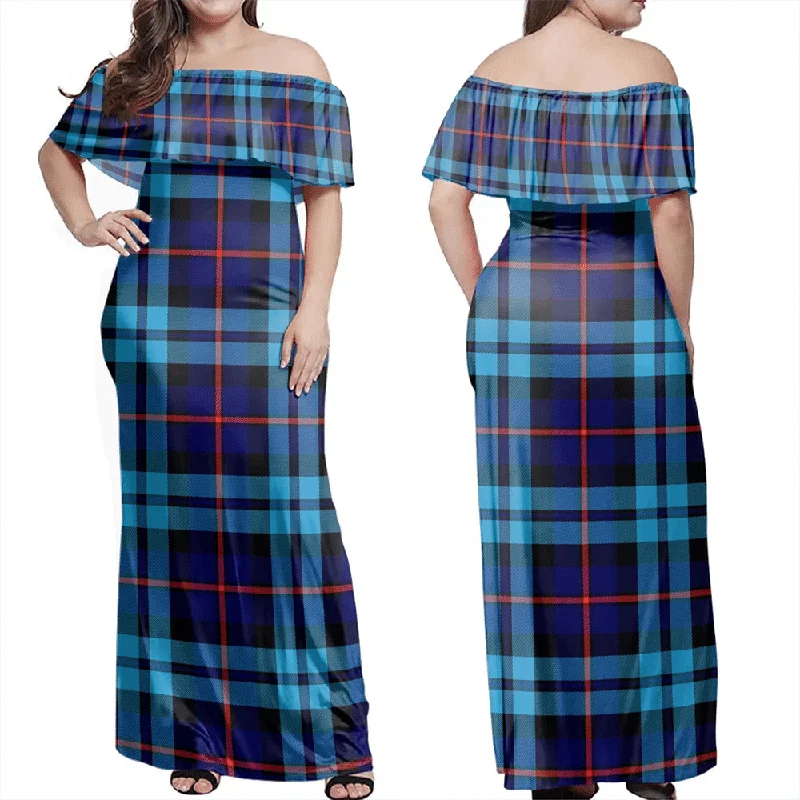 McCorquodale Tartan Off Shoulder Long Dress Tunics Sophisticated sleek