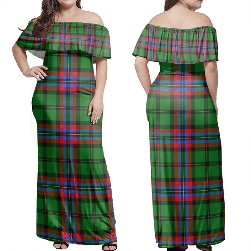 McGeachie Tartan Off Shoulder Long Dress Tunics Fashionable chic