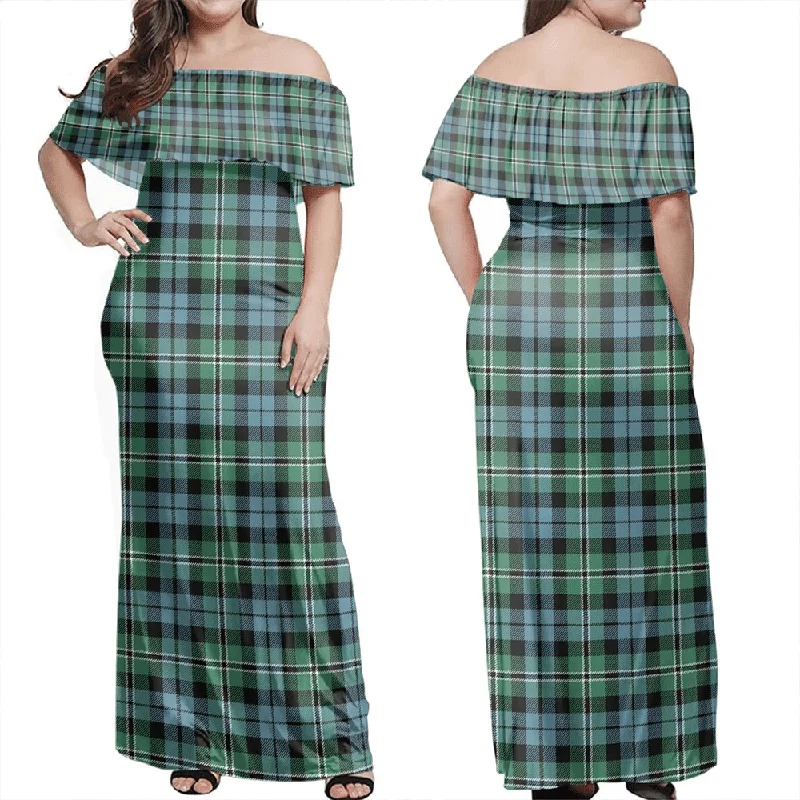 Melville Tartan Off Shoulder Long Dress Tunics Sophisticated sleek
