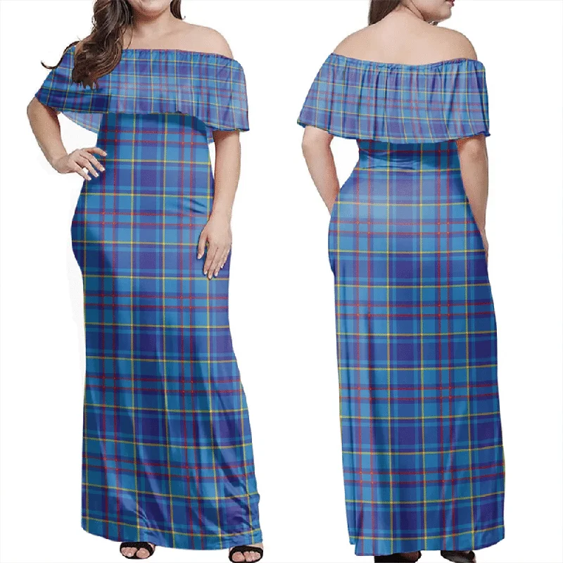 Mercer Modern Tartan Off Shoulder Long Dress Bodycon Club Sequined