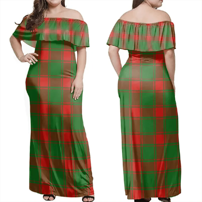 Middleton Modern Tartan Off Shoulder Long Dress A-Line Day Work