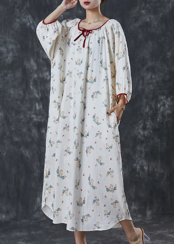 Modern Milk White Oversized Print Cotton Long Dress Summer Bodycon Club Sequined