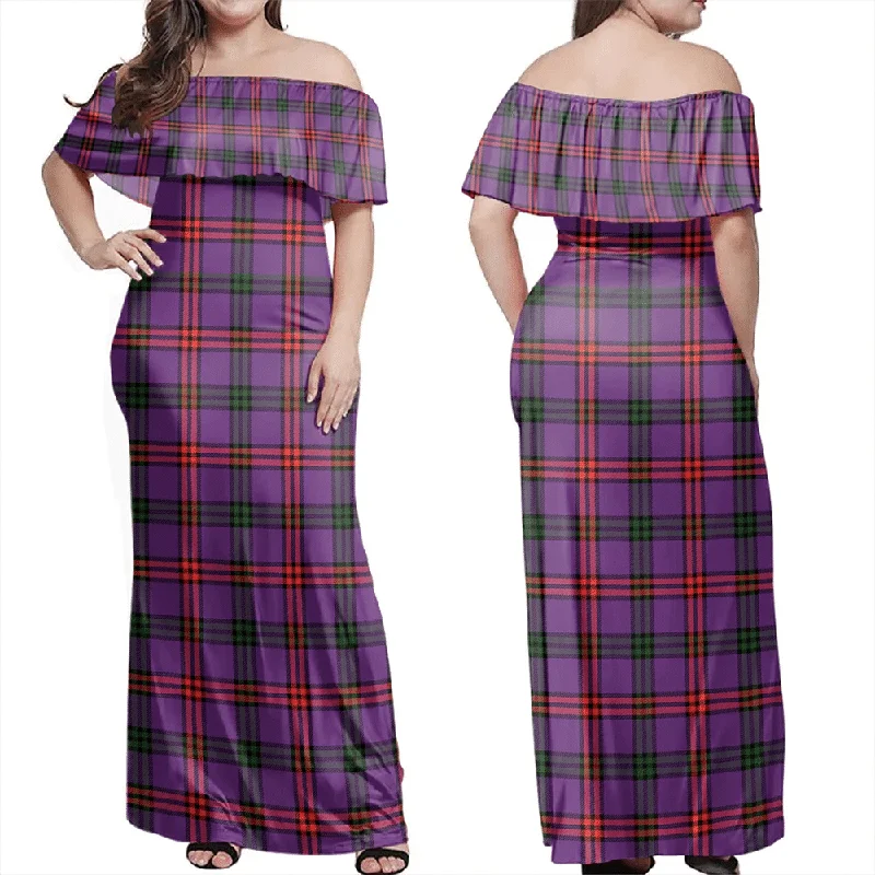 Montgomery Modern Tartan Off Shoulder Long Dress Square Neckline Feminine