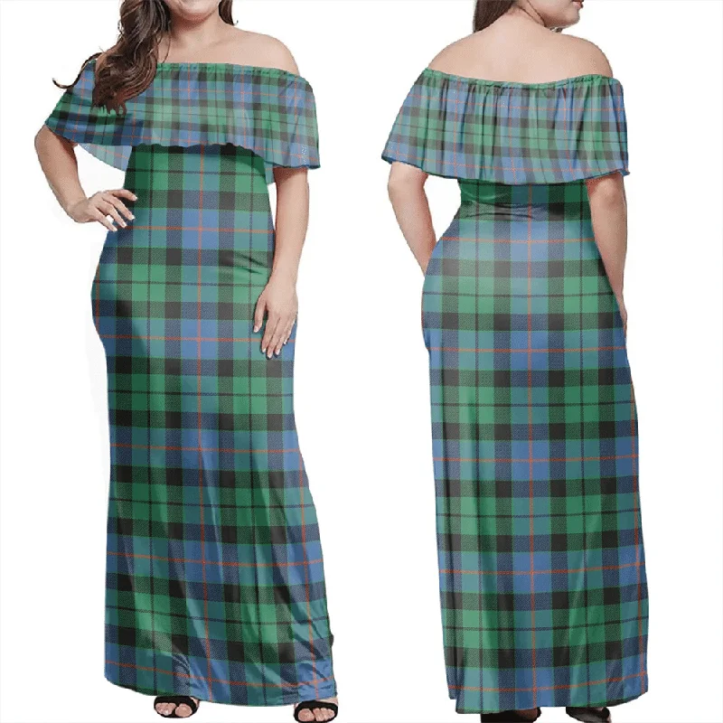 Morrison Ancient Tartan Off Shoulder Long Dress Crew Neckline Sporty