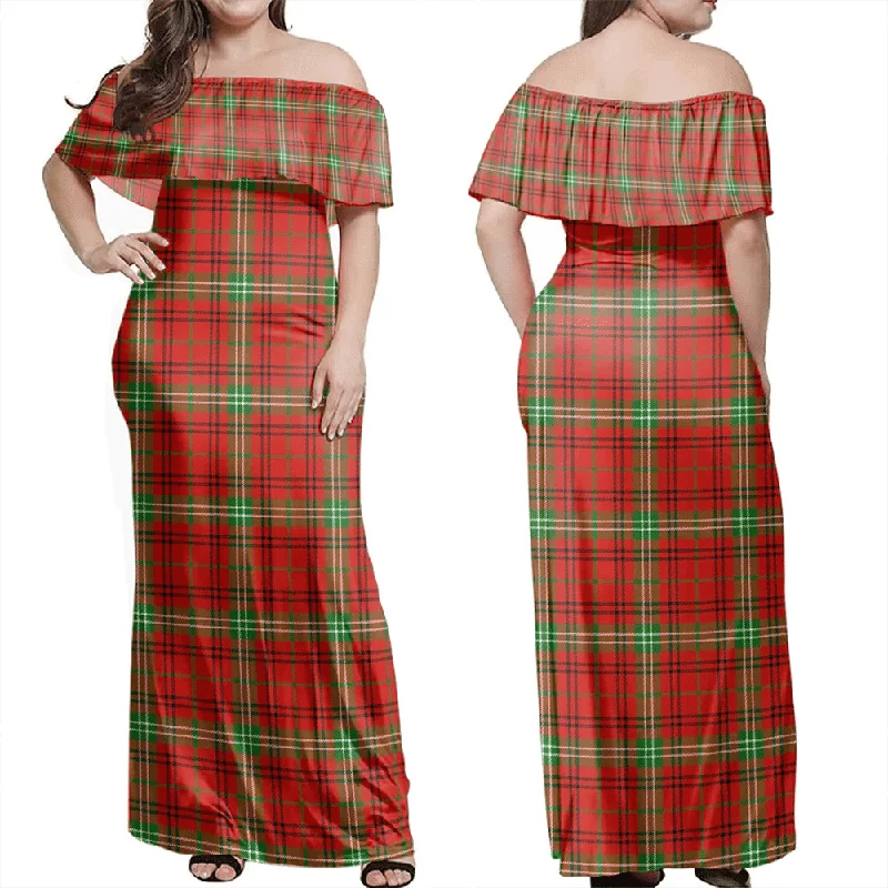 Morrison Red Modern Tartan Off Shoulder Long Dress Turtleneck Warm Winter