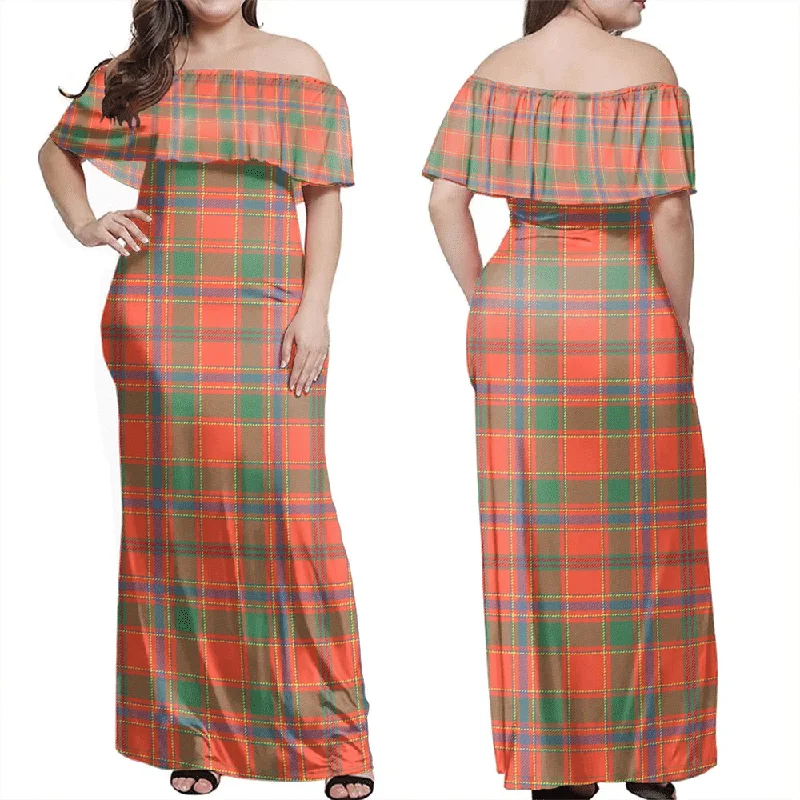 Munro Ancient Tartan Off Shoulder Long Dress Tunics stripes playful