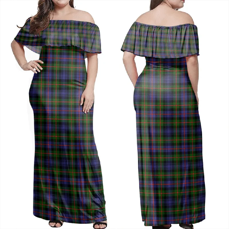 Murray Of Atholl Modern Tartan Off Shoulder Long Dress Tunics Mesh breathable