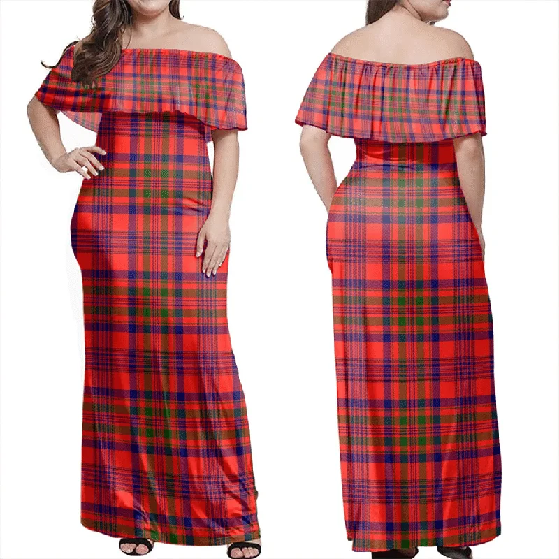 Murray Of Tulloch Modern Tartan Off Shoulder Long Dress Tunics Velvet soft