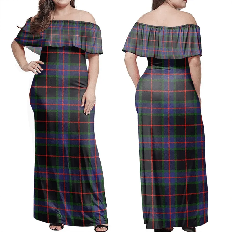 Nairn Tartan Off Shoulder Long Dress Tunics Fleece cozy