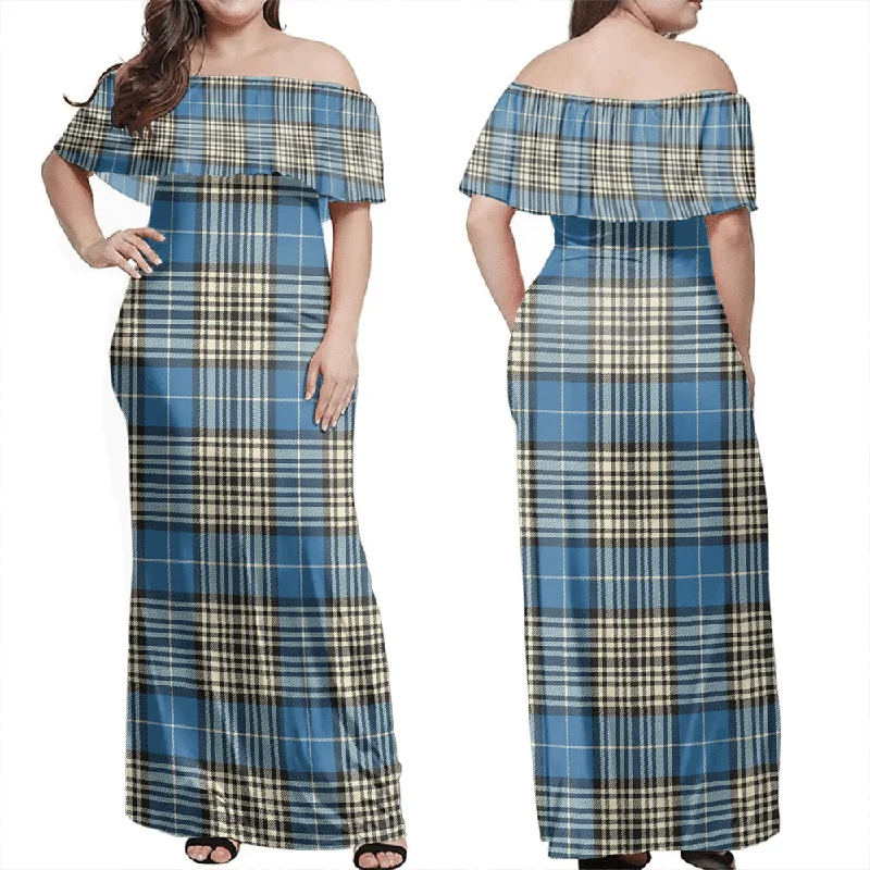 Napier Ancient Tartan Off Shoulder Long Dress Tunics Denim casual