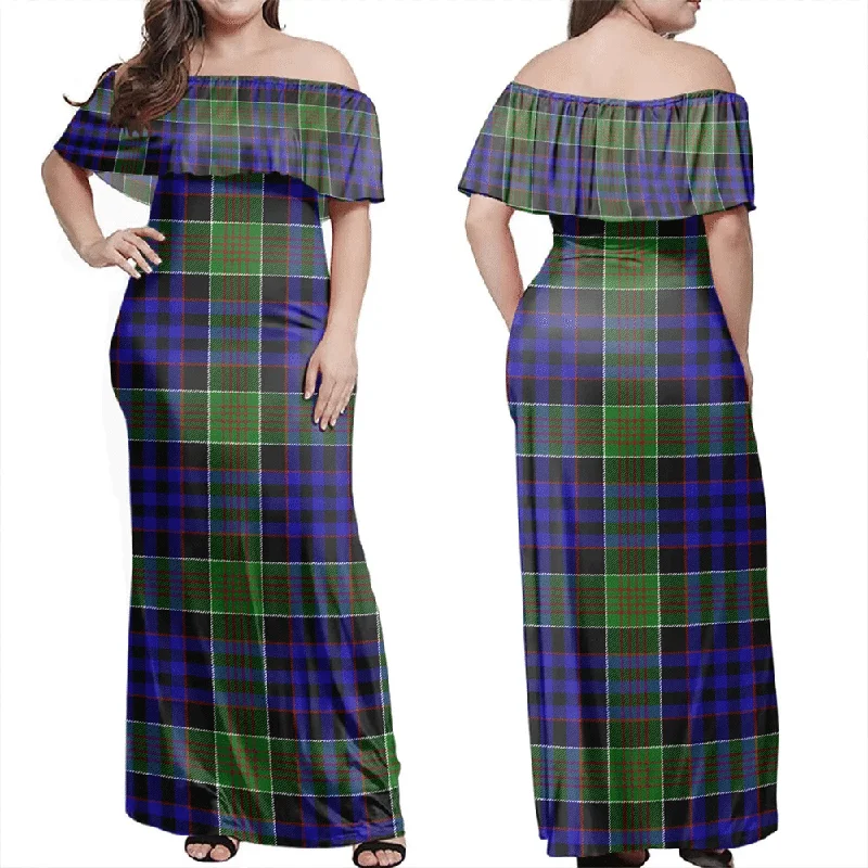 Newman Tartan Off Shoulder Long Dress Tunics Hiking breathable