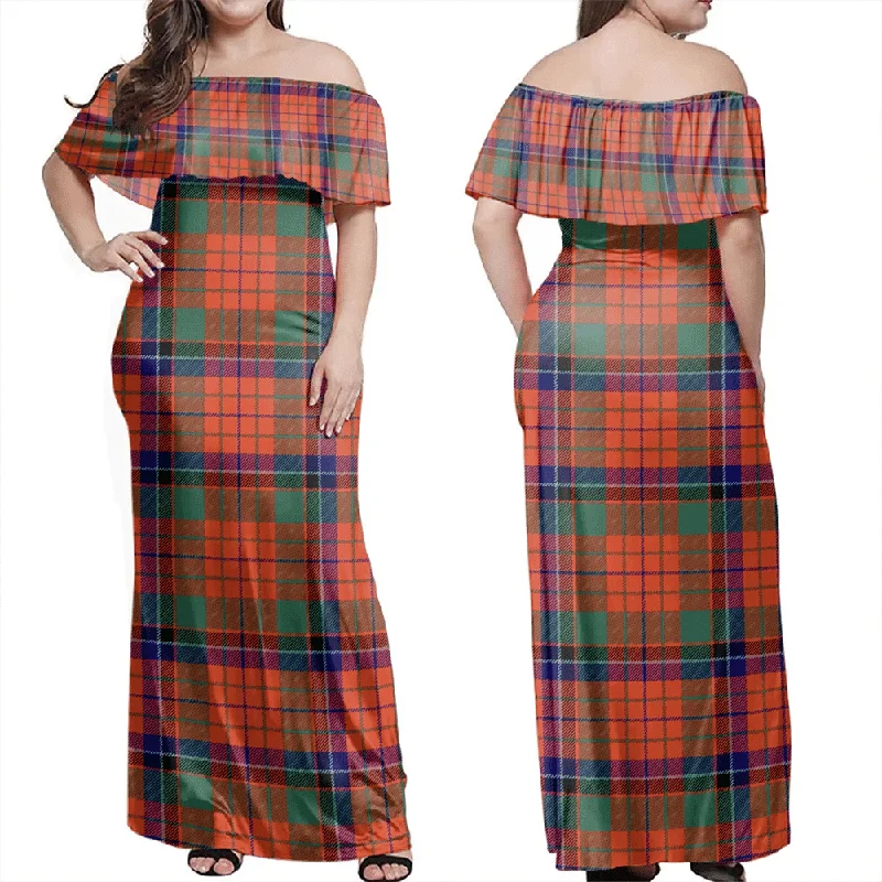 Nicolson Ancient Tartan Off Shoulder Long Dress Tunics Business professional