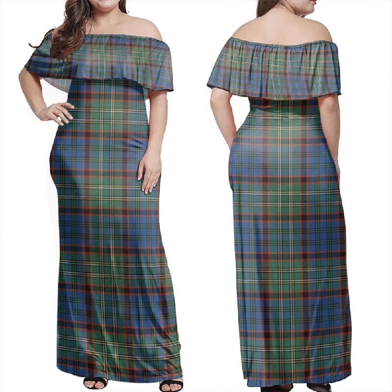 Nicolson Hunting Ancient Tartan Off Shoulder Long Dress Tunics Evening elegant