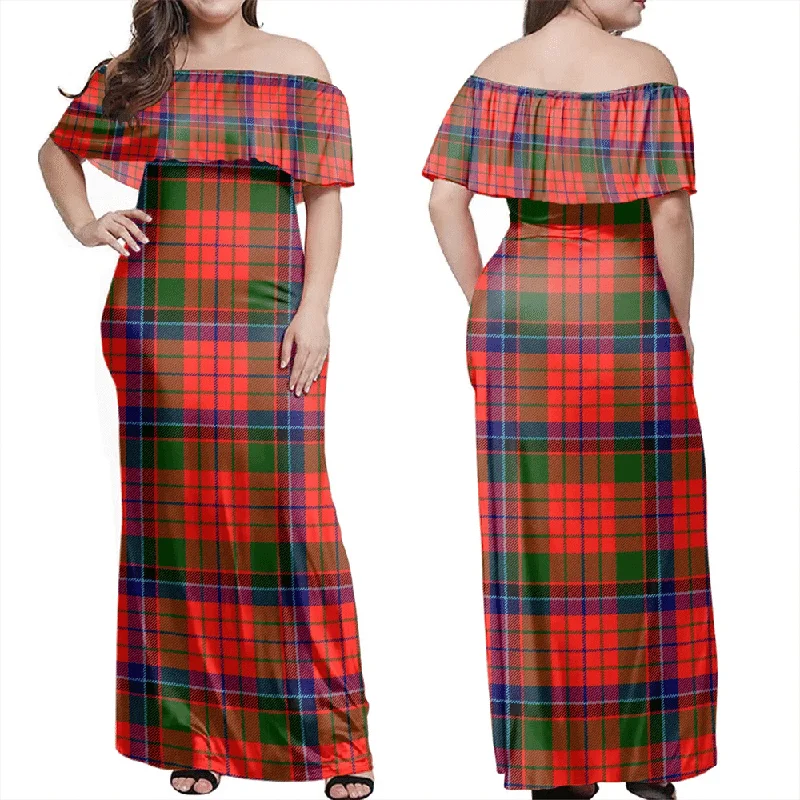 Nicolson Modern Tartan Off Shoulder Long Dress Tunics Formal black