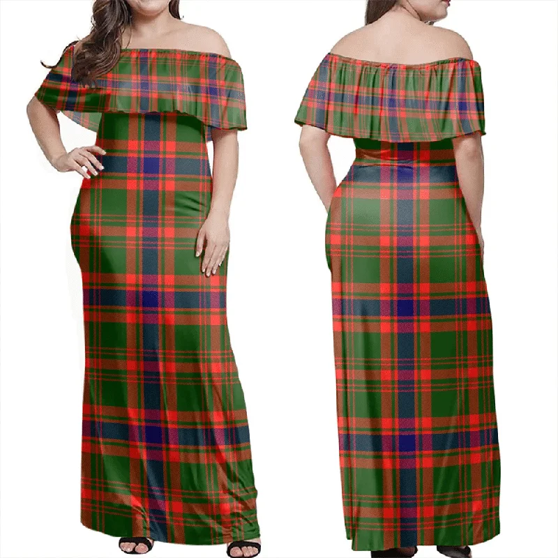 Nithsdale District Tartan Off Shoulder Long Dress Tunics Ceremony elegant