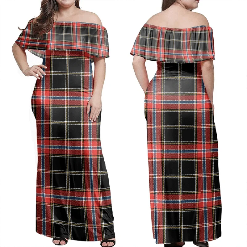 Norwegian Night Tartan Off Shoulder Long Dress Tunics Seasonal trendy