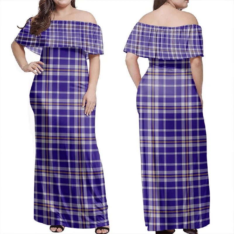 Ochterlony Tartan Off Shoulder Long Dress Tunics Winter warm