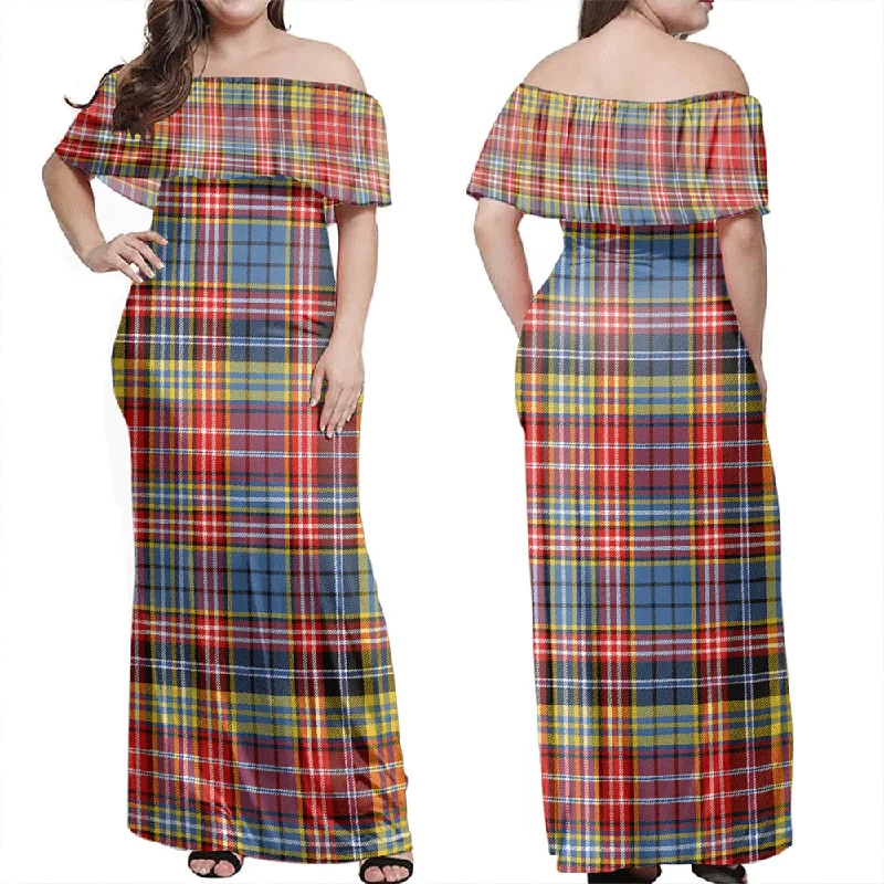 Ogilvie Of Airlie Ancient Tartan Off Shoulder Long Dress Tunics Vintage classic