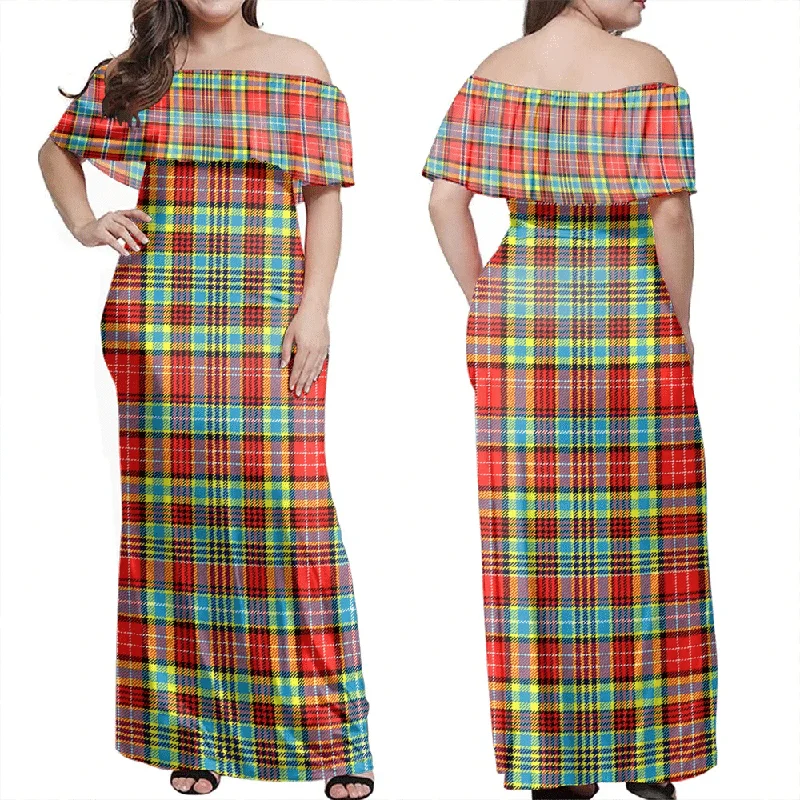 Ogilvie Tartan Off Shoulder Long Dress Tunics Designer luxury