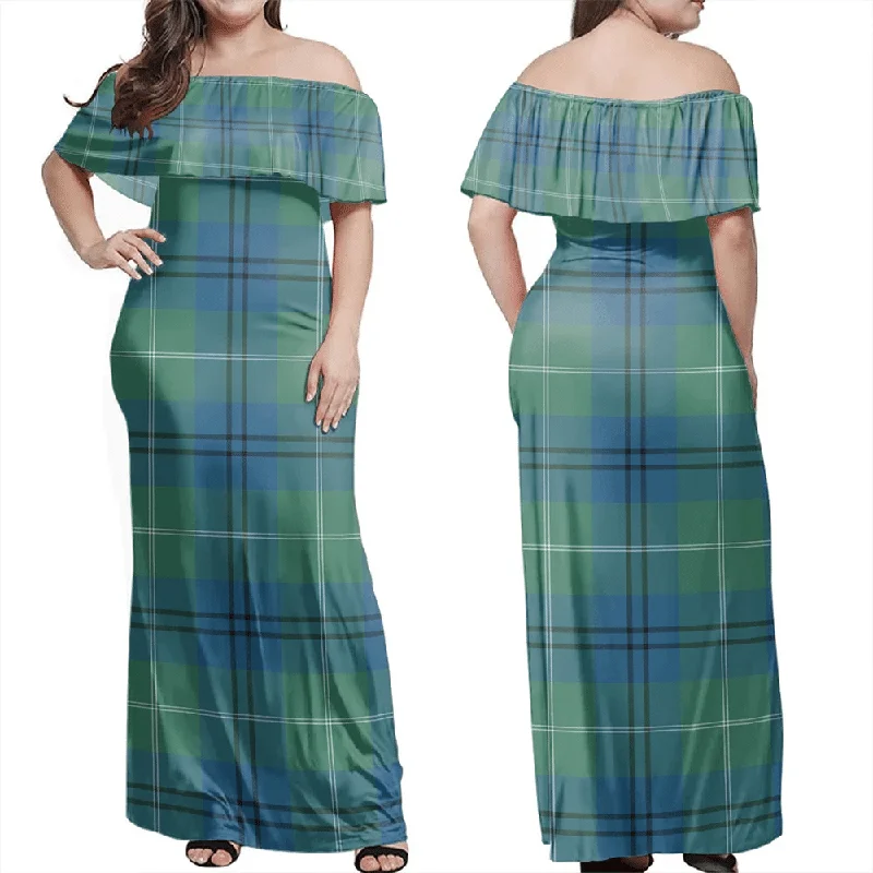 Oliphant Ancient Tartan Off Shoulder Long Dress Tunics Handmade artisanal