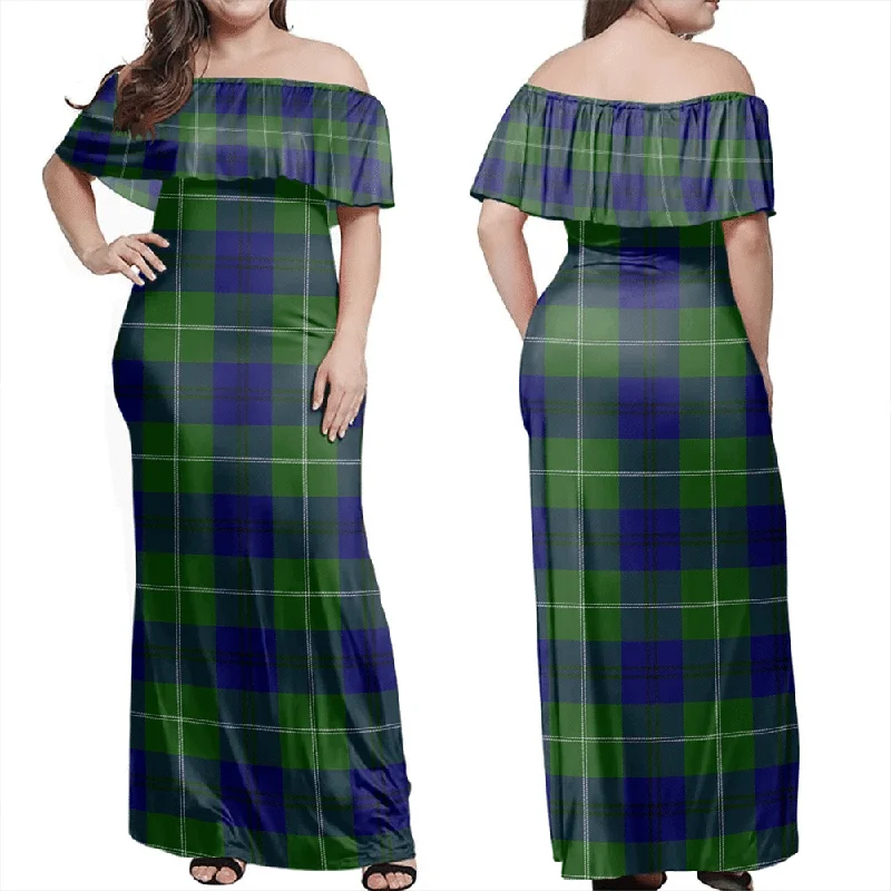 Oliphant Modern Tartan Off Shoulder Long Dress Tunics Custom made