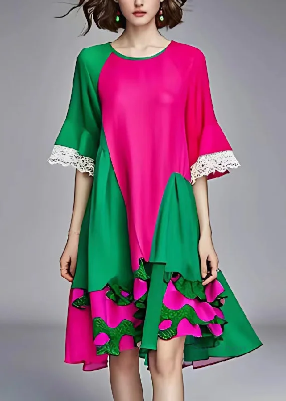 Organic Colorblock O-Neck Hollow Out Patchwork Chiffon Long Dress Half Sleeve Halter Neckline Beach Organic Colorblock O-Neck Hollow Out Patchwork Chiffon Long Dress Half Sleeve Halter Neckline Beach
