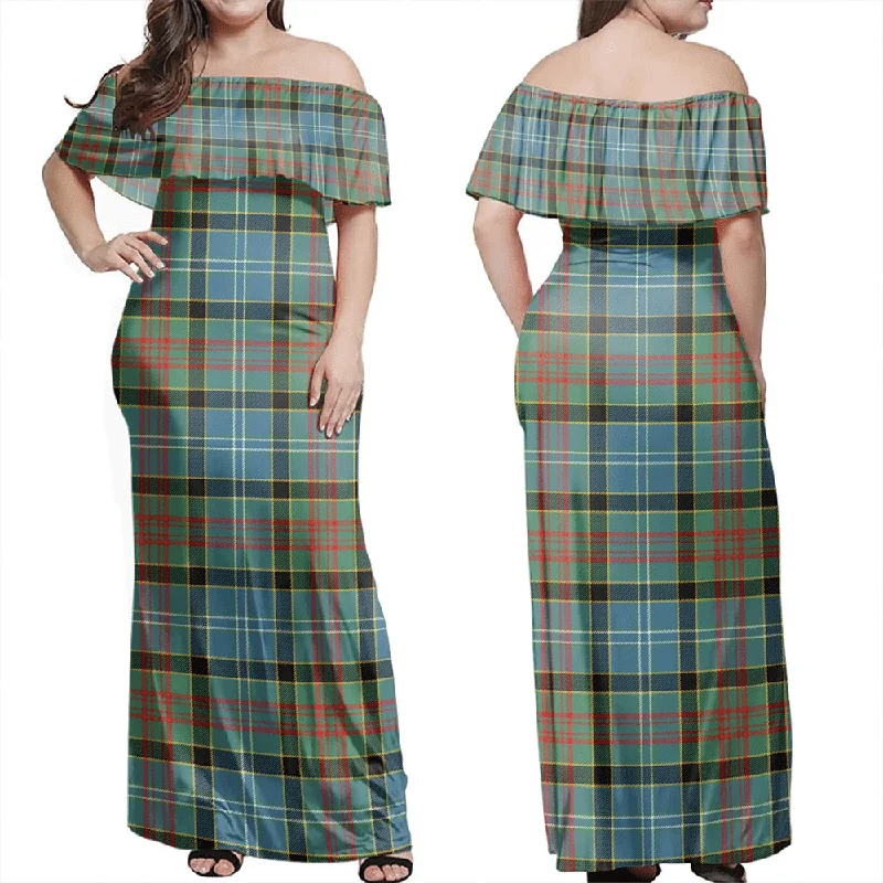 Paisley District Tartan Off Shoulder Long Dress Tunics New arrival