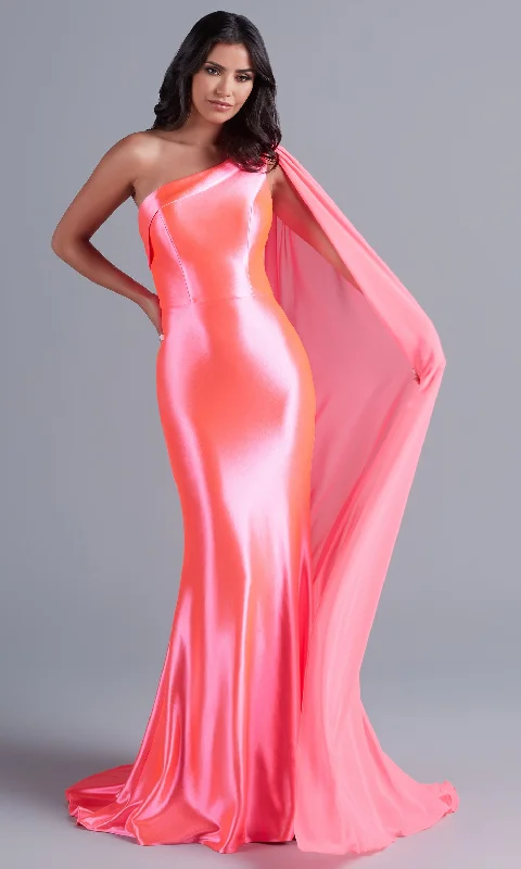 Neon Long Prom Dress with Detachable Cape Tunics Sale discount