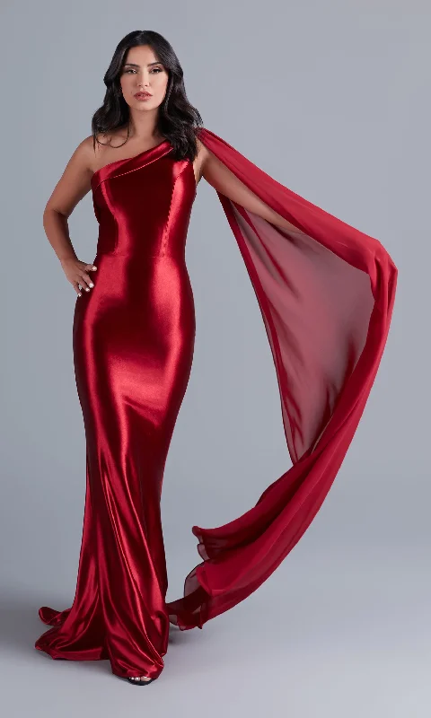 One-Shoulder Long Formal Prom Dress with Cape Tunics Recommended stylist
