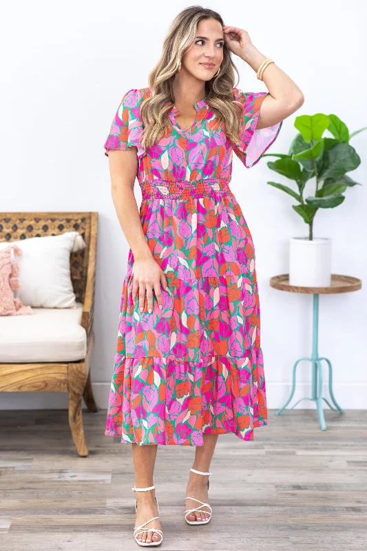 Pink Smocked Waist Maxi Floral Dress Tunics Review highly