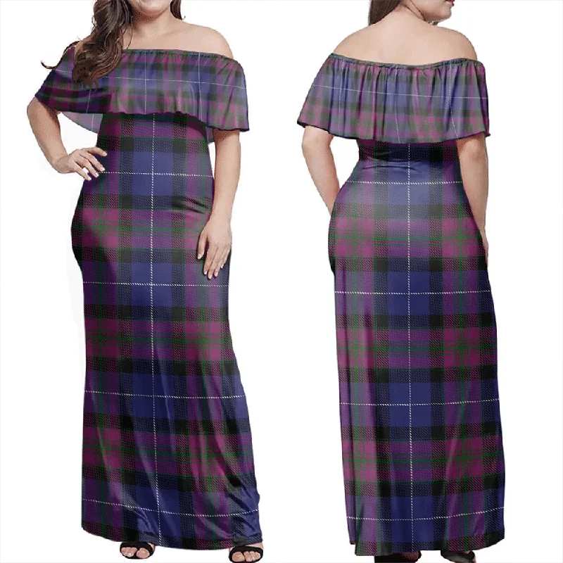 Pride Of Scotland Tartan Off Shoulder Long Dress Tunics Cozy comfortable