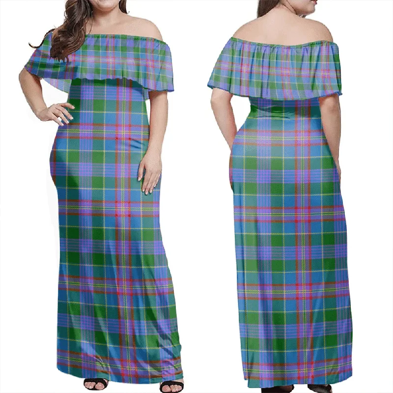 Ralston Tartan Off Shoulder Long Dress Tunics Practical easy-care
