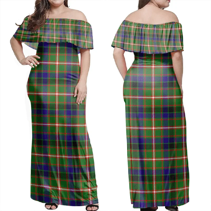 Reid Green Tartan Off Shoulder Long Dress Bodycon Club Sequined