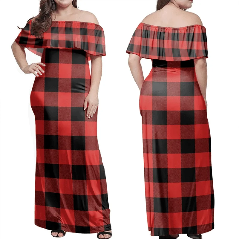 Rob Roy MacGregor Modern Tartan Off Shoulder Long Dress Halter Neckline Beach