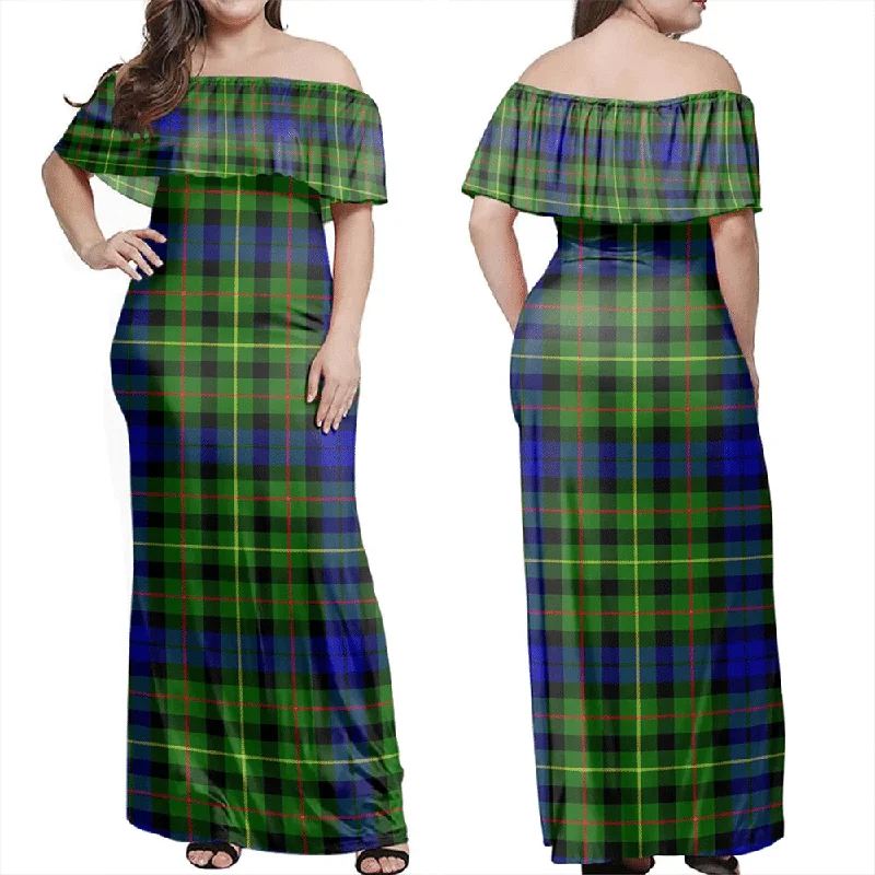 Rollo Modern Tartan Off Shoulder Long Dress Tunics Print Colorful